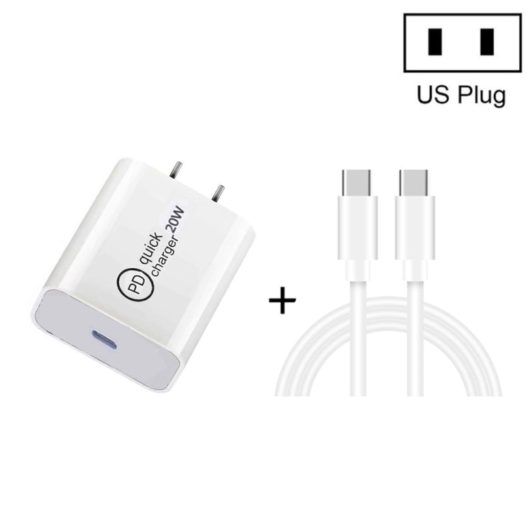 SDC-20W 2 in 1 PD 20W USB-C / Type-C Travel Charger + 3A PD 3.0 USB-C / Type-C to USB-C / Type-C Fast Charging Data Cable Set Cable Length: 2 m US plug