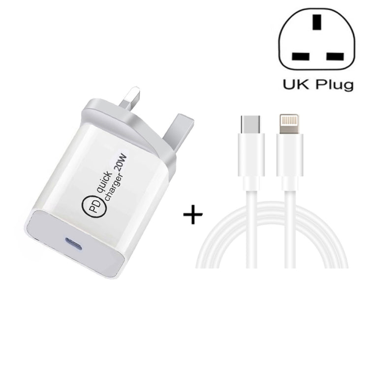 SDC-20W 2 en 1 PD 20W USB-C / TYPE-C Cargador de Viaje + 3A PD3.0 USB-C / Tipo-C a 8 PIN Conjunto de Cables de Carga de Carga Rápida longitud del Cable: 1m Enchufe del Reino Unido