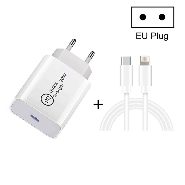 SDC-20W 2 en 1 PD 20W USB-C / Type-C Travel Charger + 3A PD3.0 USB-C / Type-C a 8 Pin Conjunto de Cable de Carga Rápida de Carga Rápida longitud del Cable: 2m EU Enchufe