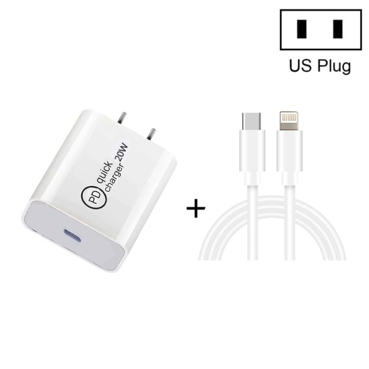 SDC-20W 2 en 1 PD 20W USB-C / Type-C Chargeur de voyage + 3A PD3.0 USB-C / Type-C à 8 broches Câble de données à charge rapide Longueur du câble : 2 m US