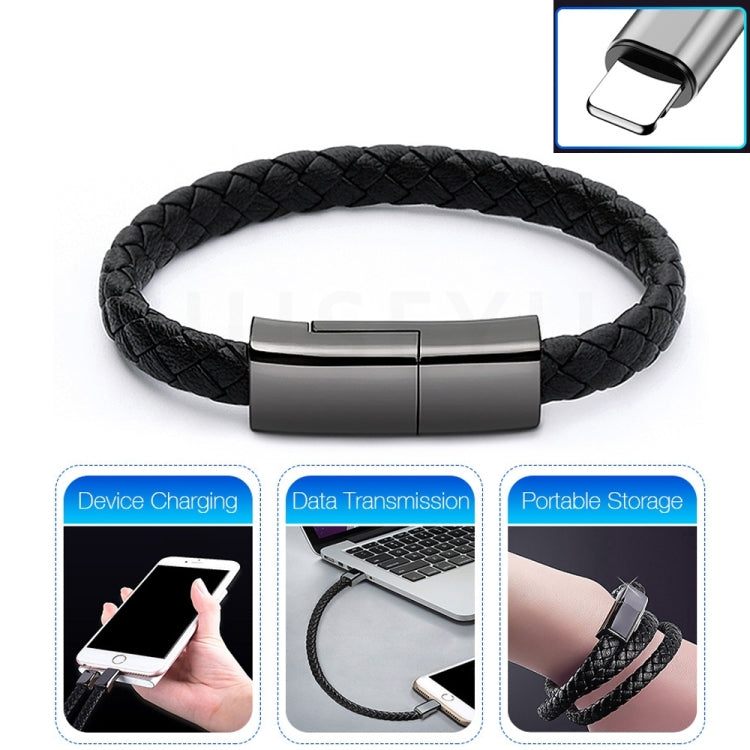 XJ-28 3A USB to 8 PIN Creative Wristband Data Cable Cable length: 22.5cm (Black)