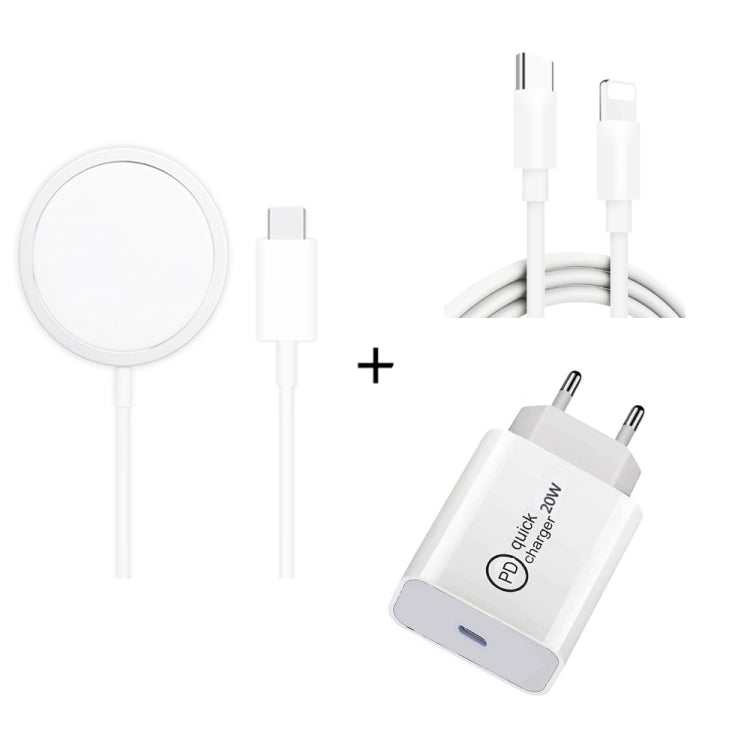 XJ-32 3 in 1 15W Magnetic Suction Charge Whiddridts + PD 20W USB-C / Type-C Travel Charging + USB-C / Type-C to 8 pin Fast Charging Cable for iPhone series Plug Size: EE ENEL