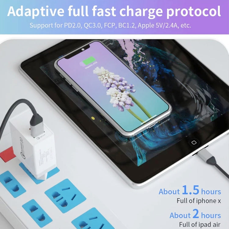 SDC-18W 18W PD 3.0 Type-C / USB-C + QC 3.0 USB Fast Charging Universal Travel Charger with USB to 8 PIN Fast Charging Cable AU PLUG