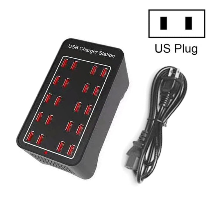 100W 20 Puertos USB Estación de Cargador Rápida Cargador Inteligente CA 100-240V Tamaño del Enchufe: Tapón de Estados Unidos