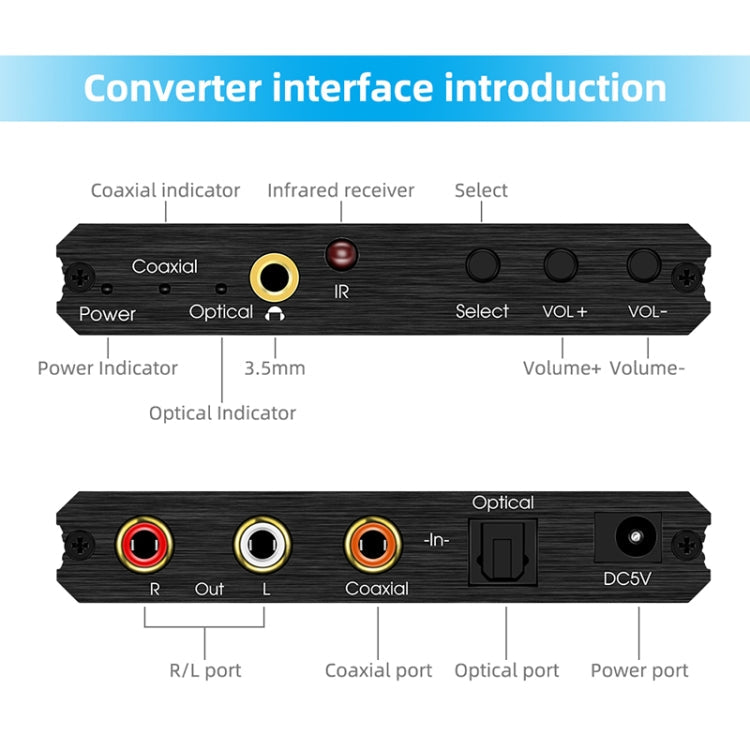 192KHZ 3.5mm RCA Optical Coaxial Input DACI Digital Audio Output WITH BASS Volume Control AND REMOTE CONTROLLER