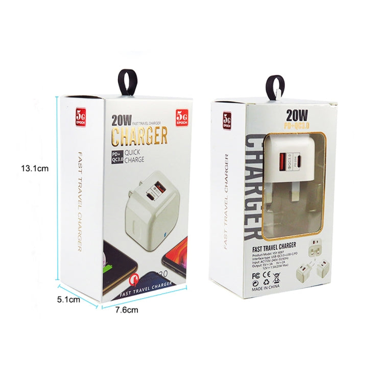 YSY-6087PD 20W PD3.0 + QC3.0 Dual Quick Charge Travel Charger with USB to Micro USB Data Cable Plug Size: UK Plug