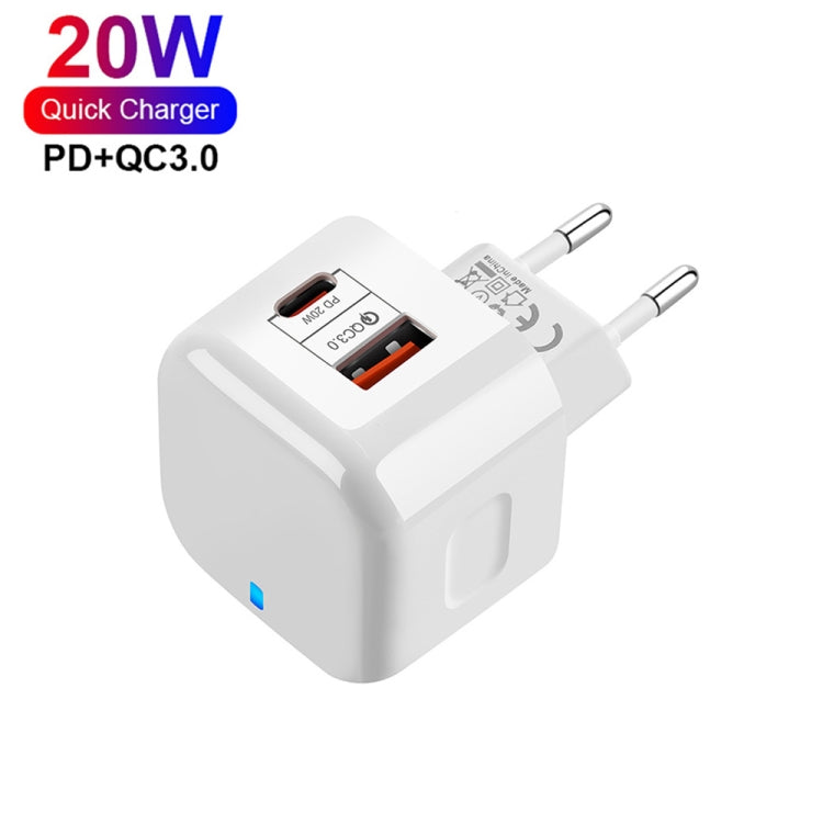 YSY-6087PD 20W PD3.0 + QC3.0 Dual Fast Charging Travel Charger with Type-C to Type-C Data Cable EU Tap