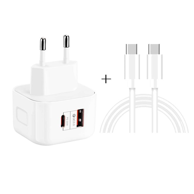 YSY-6087PD 20W PD3.0 + QC3.0 Dual Fast Charging Travel Charger with TYPE-C to Type-C Data Cable US Plug