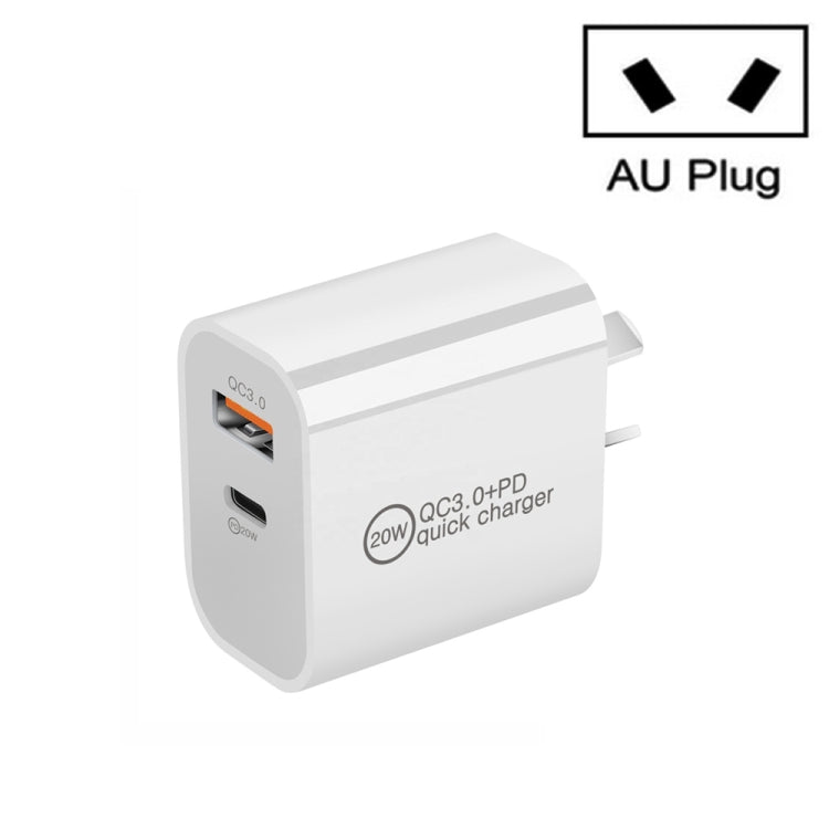 TCS-20WACA Dual FAST Charge 20W PD3.0+QC 3.0 interface Travel Charger for iPhone Huawei Samsung Xiaomi Au Plug