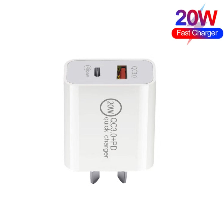 TCS-20WACA 20W PD Type-C + QC 3.0 Interface USB Chargeur de voyage à charge rapide avec câble de données à charge rapide USB vers Type-C