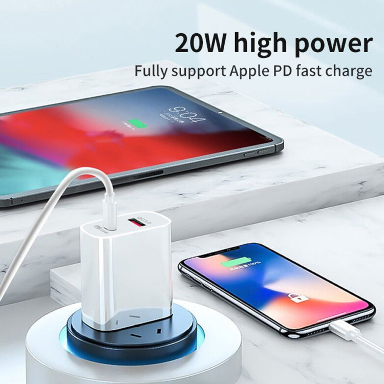 TCS-20WACA 20W PD Type-C + QC 3.0 USB Interface Fast Charging Travel Charger with USB to Type-C Fast Charging Data Cable