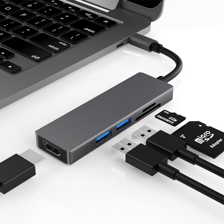 5 en 1 Type-C vers HDMI + 2 x USB 3.0 + Adaptateur de fente pour carte SD / TF