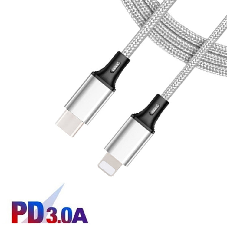 Le câble de données tressé en nylon PD 18W USB-C / TYPE-C à 8 broches convient aux séries IPHONE / IPAD Longueur: 1,5 m (Argent)