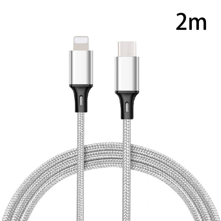 PD 18W USB-C / TYP-C to 8 PIN Nylon Braided Data Cable is suitable for IPHONE / IPAD series Length: 2M (Silver)