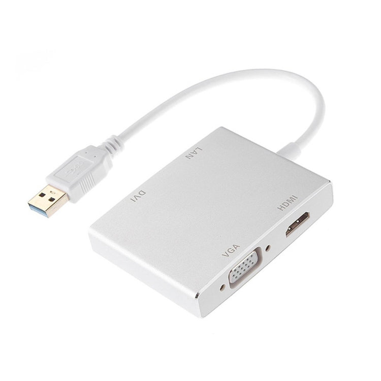 WS-03 Convertisseur de carte réseau Ethernet USB 3.0 vers VGA + HDMI + DVI + RJ45 4 en 1