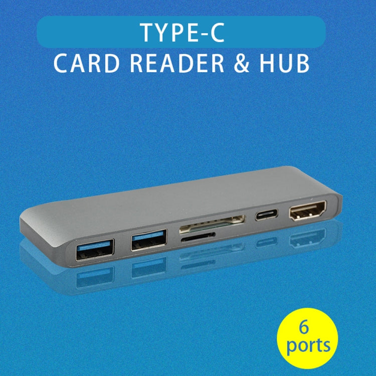 WS-15 6 en 1 Tipo-C a HDMI + USB 3.0 x 2 + Convertidor de HUB SD + TF + PD