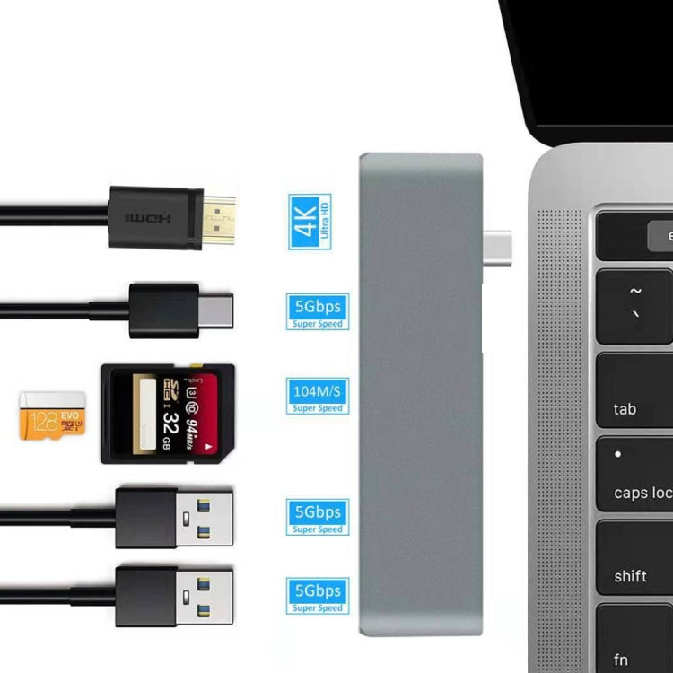 WS-15 6 en 1 Type-C vers HDMI + USB 3.0 x 2 + Convertisseur SD + TF + PD HUB