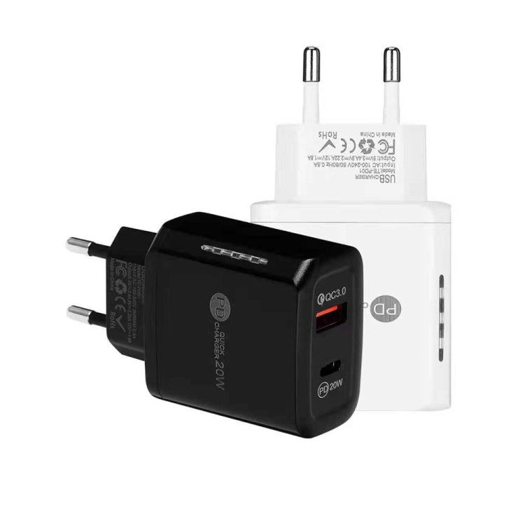 TE-PD01 PD 20W + QC3.0 USB Dual PORTS Fast Charger with Indicator Light EU Plug (White)