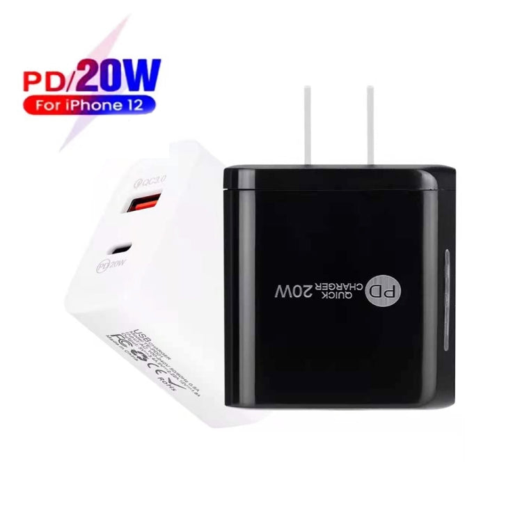 TE-PD01 PD 20W + QC3.0 USB Dual PORTS Fast Charger with Indicator Light US Plug (Black)