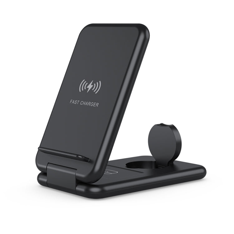 15W 3 in 1 Qi Foldable Qi Fast Wireless Charger Holder Phone for iPhones Iwatchs Airpods (Black)
