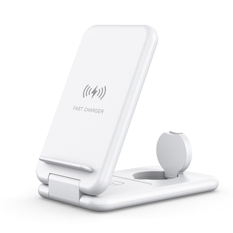 15W 3 en 1 Qi plegable Qi Fast Wireless Charger Soporte de Teléfono para iPhones Iwatchs Airpods (White)