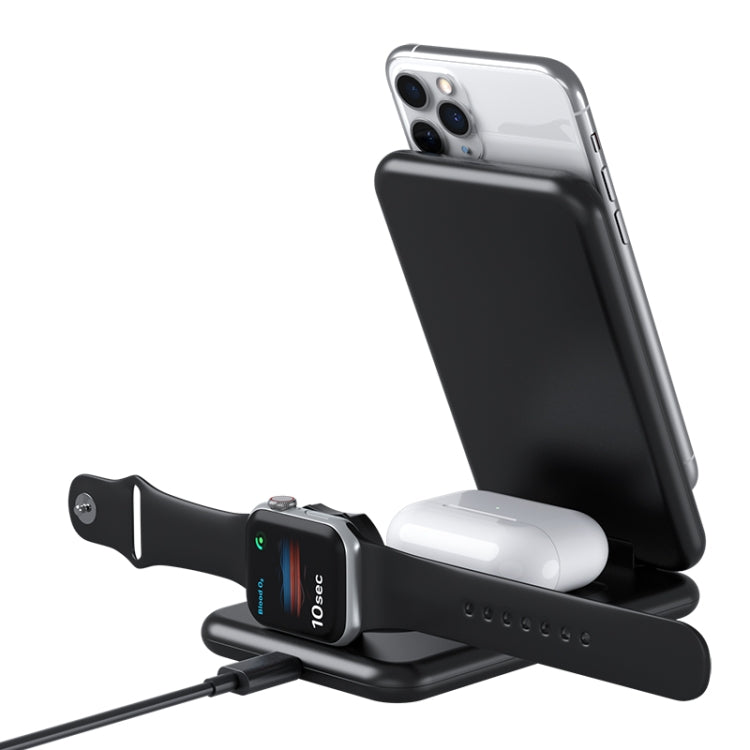 15W 3 in 1 Qi Faltbarer Qi Fast Wireless Charger Holder Phone für iPhones Iwatchs Airpods (Schwarz)