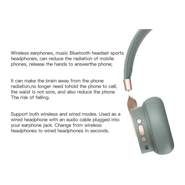 P3 Wireless 5.0 Super Bass HiFi Stereo Auriculares de juego con Micrófono soporte TF / FM / AUX (verde)