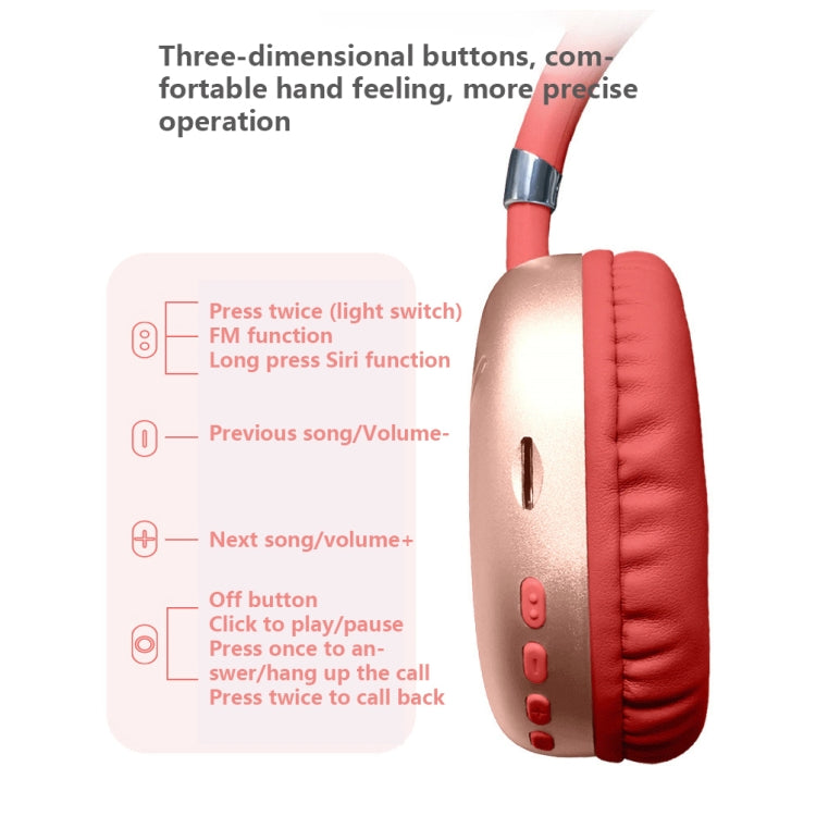 AKZ MAX10 MAX10 RGB Wireless Bluetooth Music Headset con Micrófono admite la Tarjeta TF (Rojo)