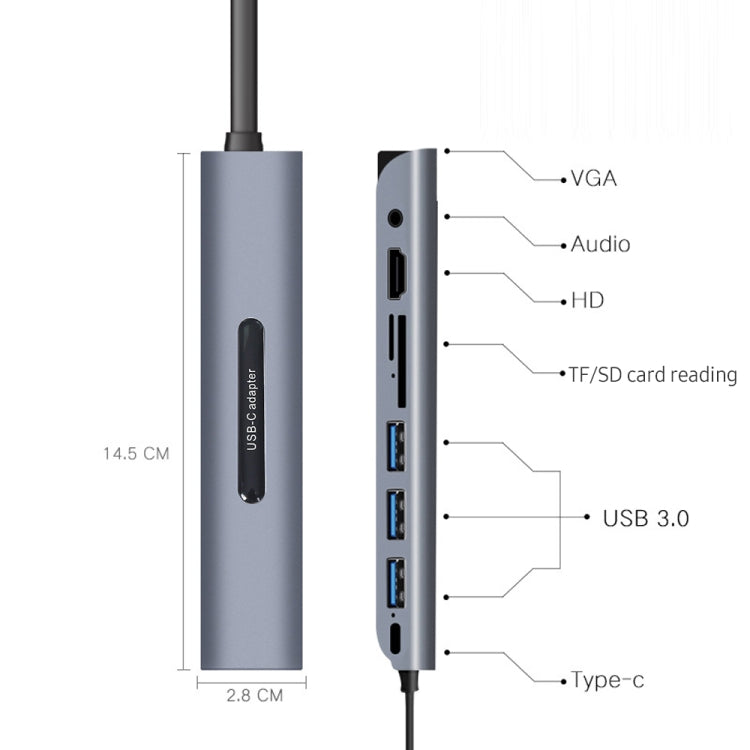 V161B 9-IN-1 Tipo-C a HD / VGA / USB3.0 / SD / 3.5 mm Audio / TF Lector de la Tarjeta Hub