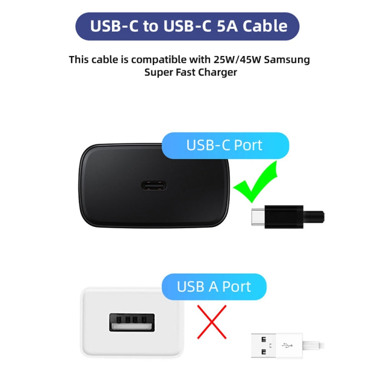 XJ-70 45W 5A USB-C / TYPE-C A Tipo-C Cable de Carga súper Rápido Longitud: 1M