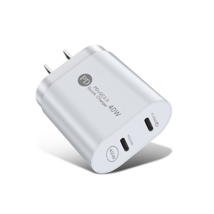 Chargeur rapide 40W Dual Port PD USB-C / Type-C pour iPhone / iPad Series US Plug (Blanc)