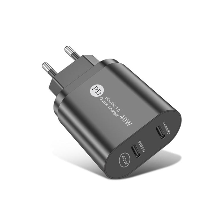 40W PD USB-C / Type-C Fast Charger for iPhone / iPad Series EU Plug (Black)