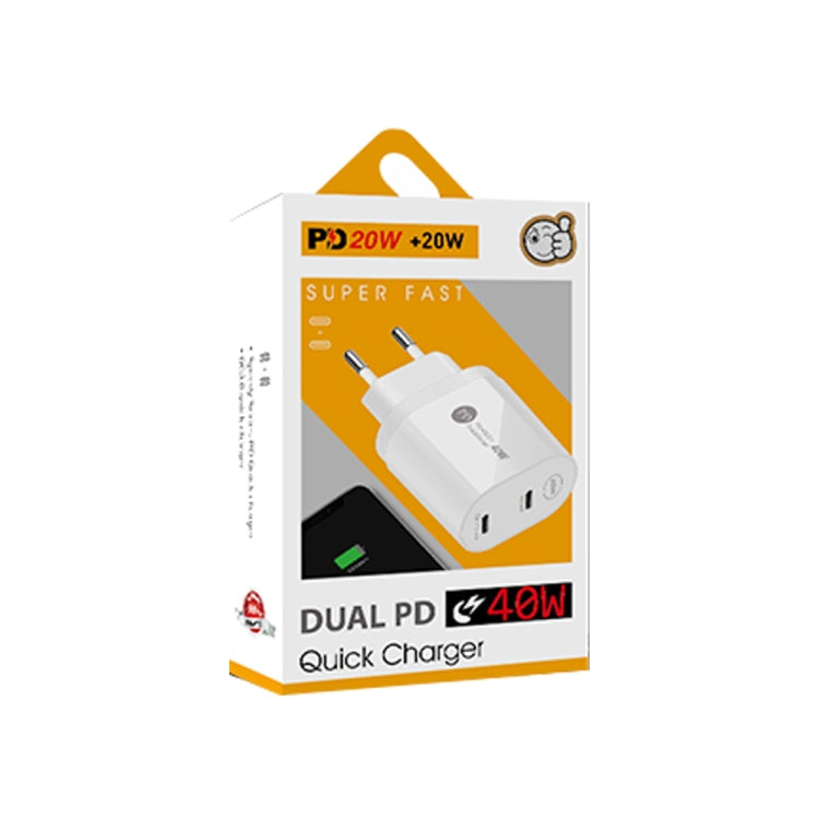 Cargador 40W Puerto Dual PD USB-C / Tipo-C Cargador Rápido para iPhone / iPad Series Enchufe de la UE (Blanco)