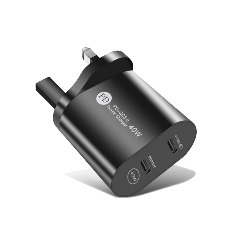 Cargador 40W PD USB-C / Tipo-C Cargador Rápido para iPhone / iPad Series Enchufe del Reino Unido (Negro)