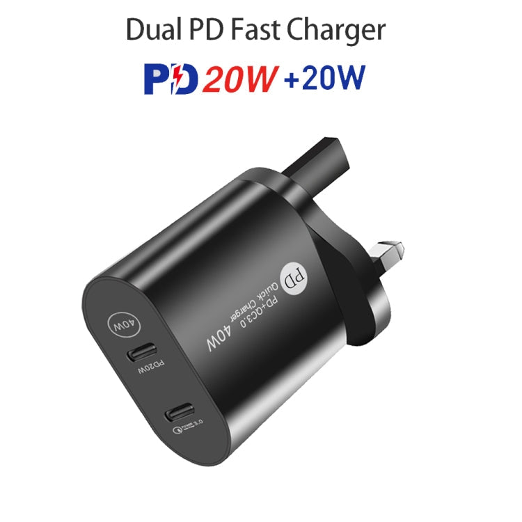 40W PD USB-C / Type-C Fast Charger for iPhone / iPad Series UK Plug (Black)