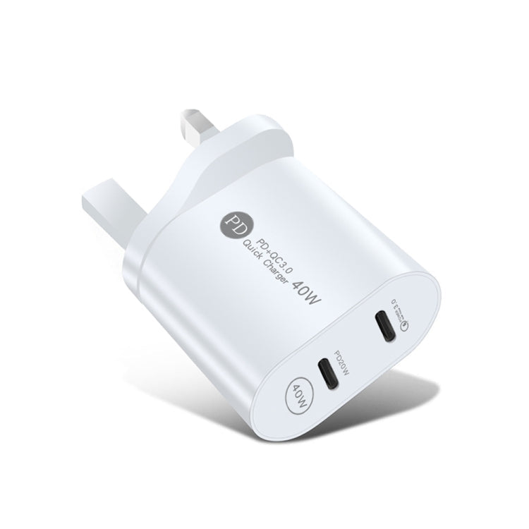 Cargador 40W PD USB-C / Tipo-C Cargador Rápido para iPhone / iPad Series Enchufe del Reino Unido (Blanco)
