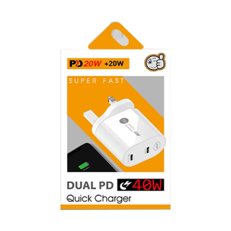 Cargador 40W PD USB-C / Tipo-C Cargador Rápido para iPhone / iPad Series Enchufe del Reino Unido (Blanco)
