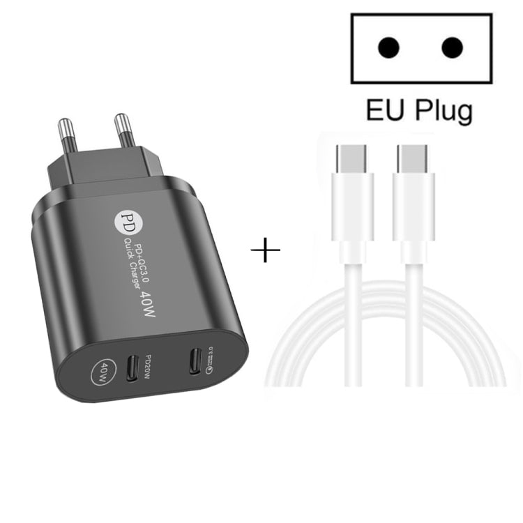 Chargeur 40W PD3.0 double port USB-C / Type C avec câble de données TYP-C vers Type-C prise UE (blanc)