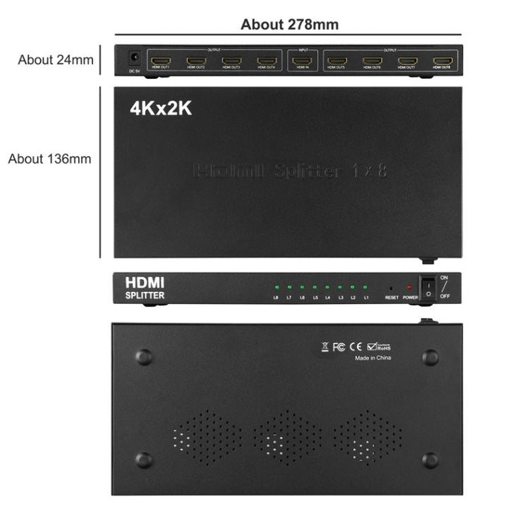 1 x 8 4k x 2k 3840 2160/30Hz HDMI Splitter