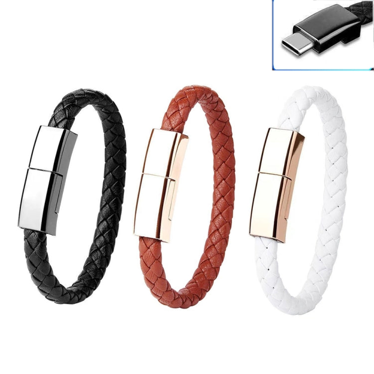 XJ-72 20 cm USB to USB-C / TYPE-C Bracelet Wristband Charging Cable (Brown)
