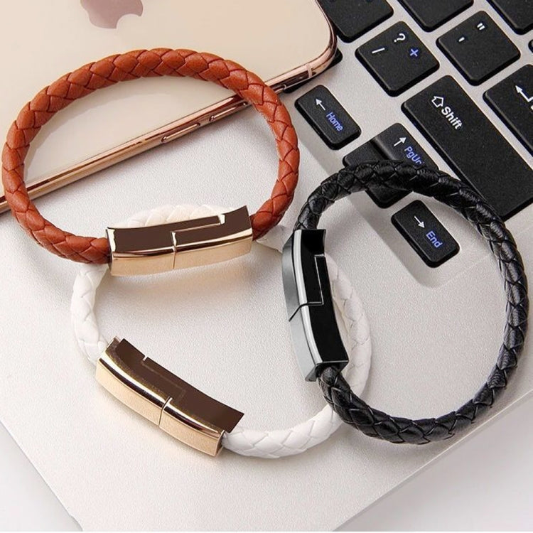 XJ-72 20 cm USB to USB-C / TYPE-C Bracelet Wristband Charging Cable (Brown)