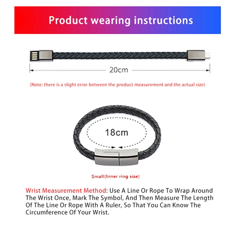 XJ-72 20 cm USB to USB-C / TYPE-C Bracelet Wristband Charging Cable (Black)