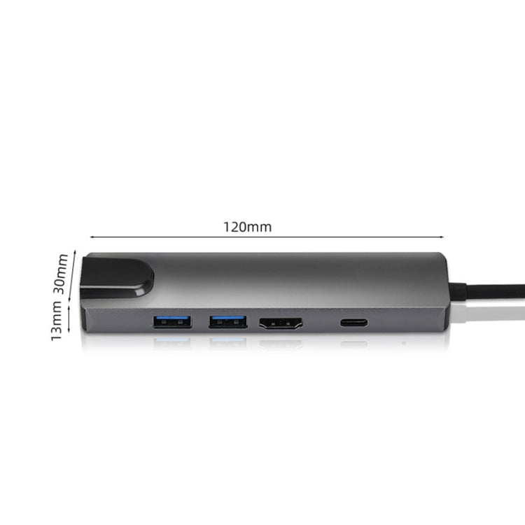 5 in 1 USB Type-C to RJ45 + USB3.0 x 2 + PD + HDMI HUB Adapter