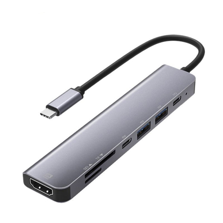 UC902 7-IN-1 Multifonction HDMI + SD / TF + USB X 2 + Type-C + PD vers USB-C / TYPE-C Hub en alliage d'aluminium