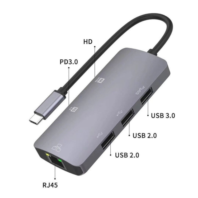 UC910 6-IN-1 Type-C a HD + PD3.0 + RJ45 + USB3.0 + USB2.0 x 2 HUB Adapter