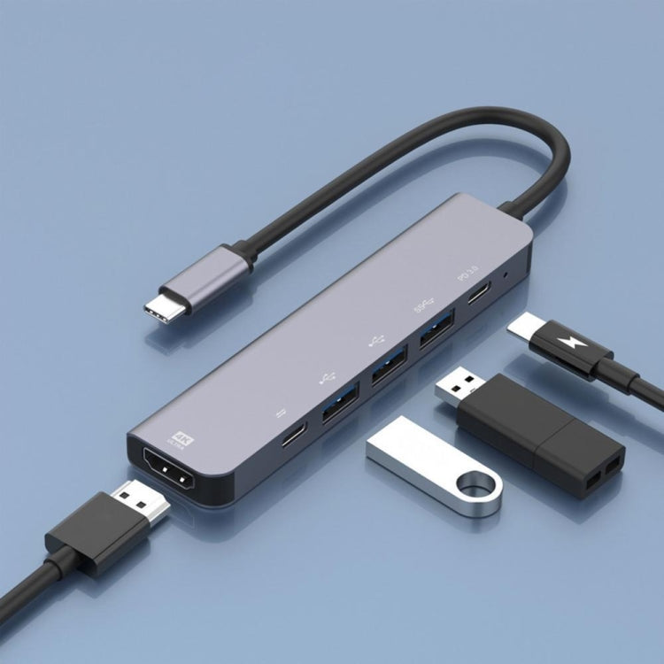 6-IN-1 Tipo-C a HDMI + PD + Tipo-C + USB3.0 + USB2.0 x 2 Estación de acoplamiento Adaptador de hub