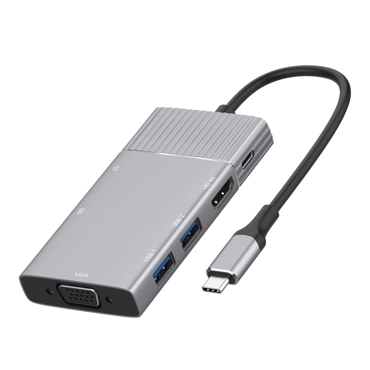 8 in 1 Type C to HDMI + Type-C + USB X 2 + VGA + SD + TF + 3.5mm Hub Adapter