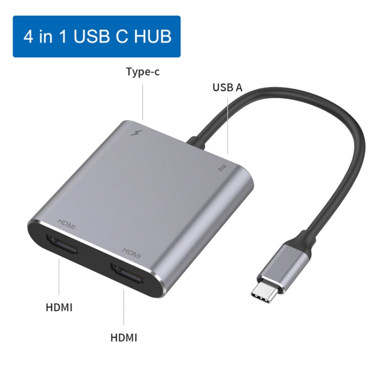 4 en 1 tipo C a Doble HDMI + USB + Tipo-C Adaptador de hub