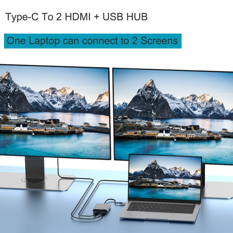Adaptateur Hub 4 en 1 Type C vers Double HDMI + USB + Type-C