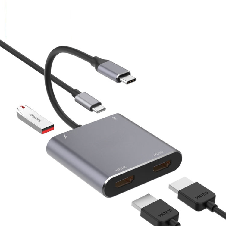 4 in 1 Type C to Dual HDMI + USB + Type-C Hub Adapter